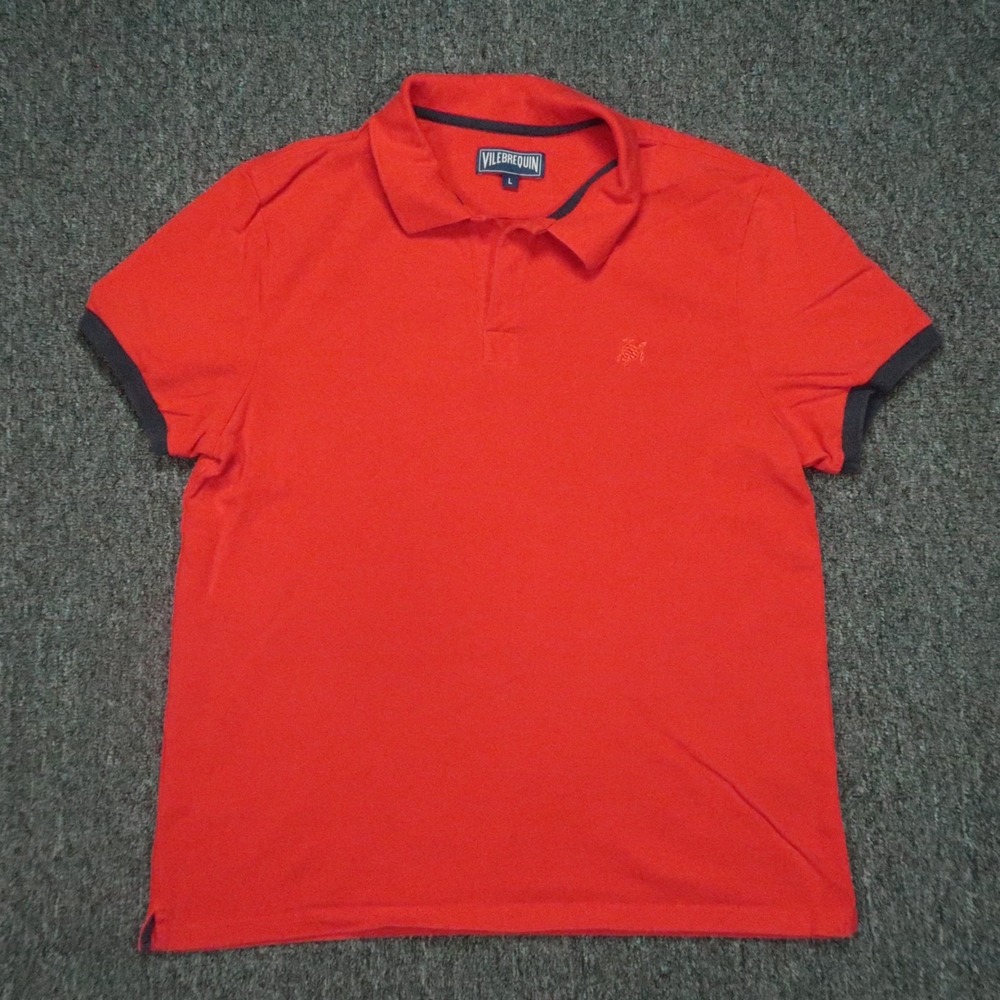 Vilebrequin Shirt Mens Large Red Short Sleeve Polo Slim‎ Lightweight Turtle
